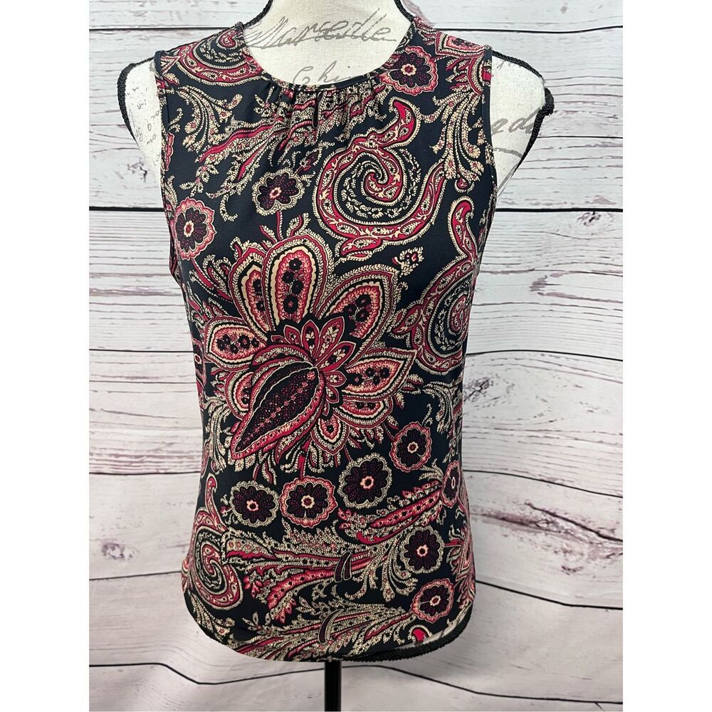 Chaps Paisley Print Sleeveless Mock Neck Top Women's Size S